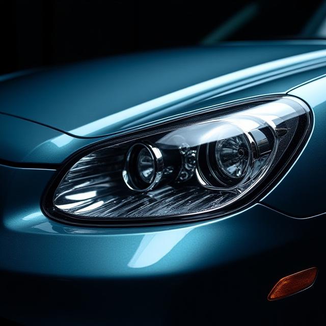 Détail macro sur un phare de voiture de luxe après polissage